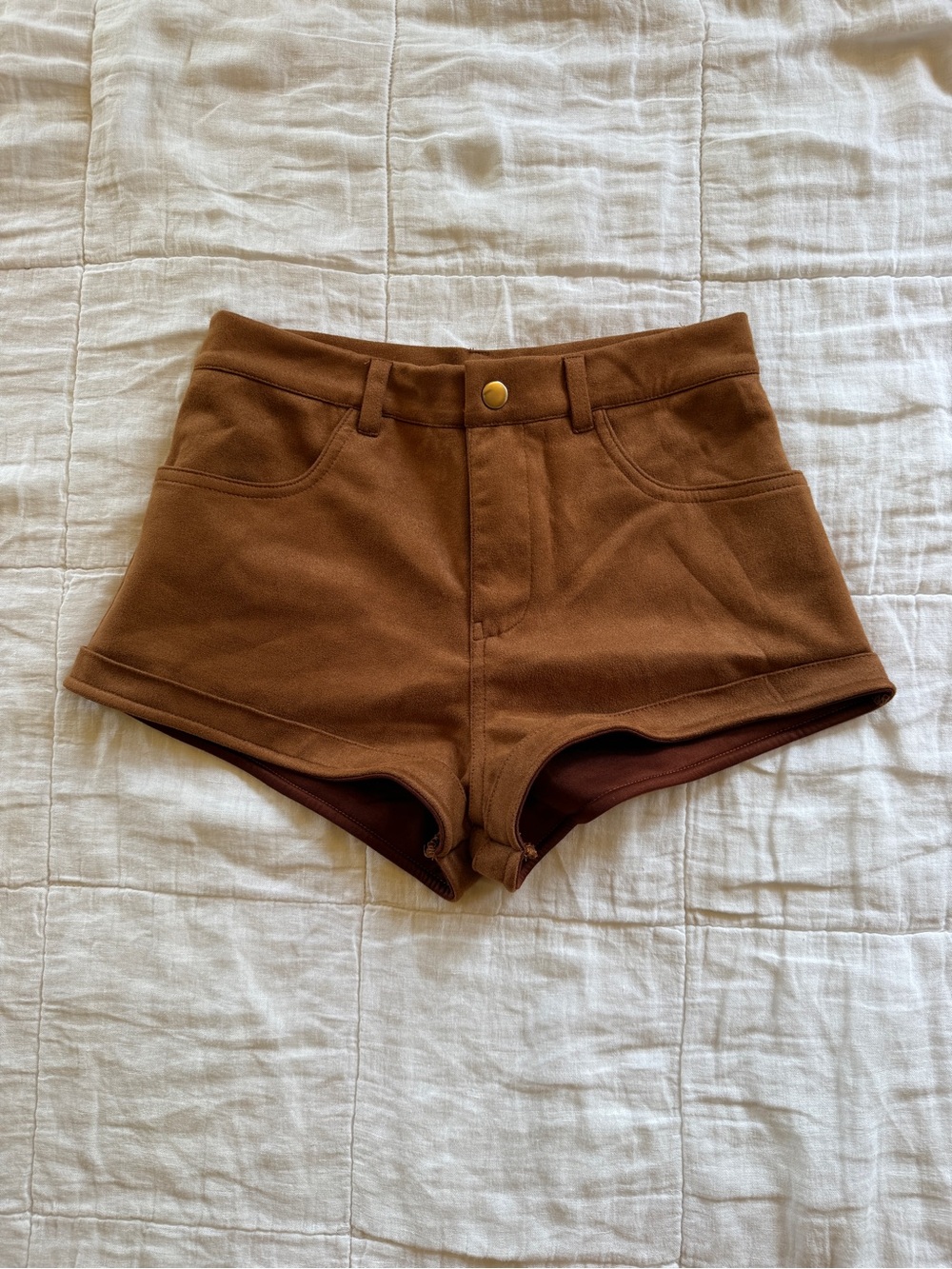 Mid Waist Brown Women's Micro Shorts